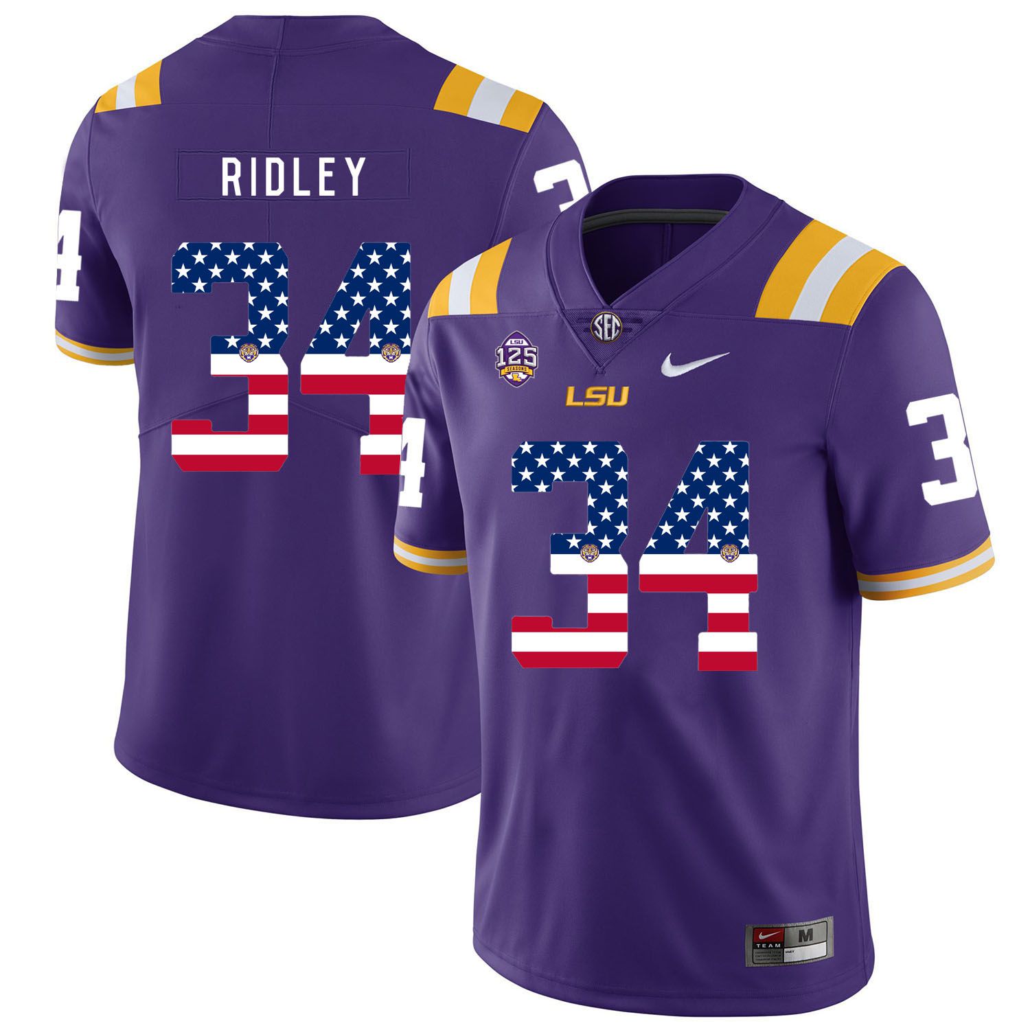 Men LSU Tigers 34 Ridley Purple Flag Customized NCAA Jerseys